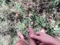 Naked hiking JO, cum and clean the pipe with warm pee