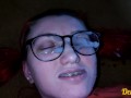 compilation of cum on the face of a cute schoolgirl in glasses with colored hair