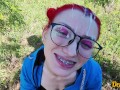 compilation of cum on the face of a cute schoolgirl in glasses with colored hair