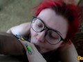 compilation of cum on the face of a cute schoolgirl in glasses with colored hair