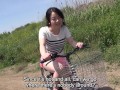 Super pale and super outgoing Japanese freshly married wife goes riding on a bicycle under a blue sky to have outside sex