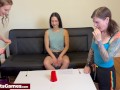 A naughty strip game ends in a wild lesbian sex toy session