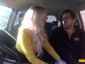 Fake Driving School - Hot Briitsh blonde with large tits sex in a car