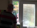 Hot Busty Teen Stepsister Screws Stepbrother Big Cock after Cleaning Windows with her Big Soapy Tits!