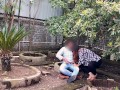 Public garden Sex Girlfriend with boyfriend blowjob and fucking without condom