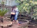 Public garden Sex Girlfriend with boyfriend blowjob and fucking without condom