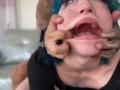 Slutty blue-haired stepsis gets her tight pussy fucked hard and a cock shoved deep in her throat