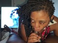 hot ebony school stepsister give me hard blowjob and eat my cum for halloween