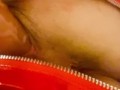Red latex panties and a dildo