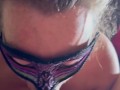 Morning surprise, mask for Halloween, submissive wife drains balls with cock down her throat