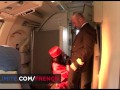 The busty stewardess takes good care of the pilot between 2 flights