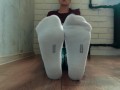 Girl in white socks show feet specially for you, foot worship pov