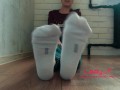 Girl in white socks show feet specially for you, foot worship pov