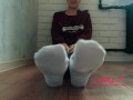 Girl in white socks show feet specially for you, foot worship pov