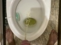 Morning pissing in the toilet with an uncircumcised penis, view from the eyes
