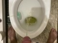 Morning pissing in the toilet with an uncircumcised penis, view from the eyes