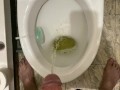 Morning pissing in the toilet with an uncircumcised penis, view from the eyes