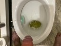 Morning pissing in the toilet with an uncircumcised penis, view from the eyes
