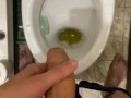 Morning pissing in the toilet with an uncircumcised penis, view from the eyes