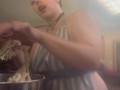 Big boob Bbw cooking in just an apron