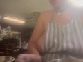 Big boob Bbw cooking in just an apron