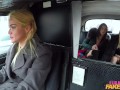 Female Fake Taxi - Three beautiful babes use sex toys in a taxi