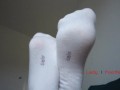 Mistress shows and orders to smell her feet in white socks, foot worship POV