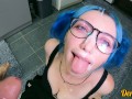 cute blue-haired schoolgirl with glasses loves to have anal sex after school and gets cum on her fac