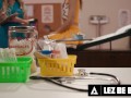 LEZ BE BAD - Petite Cheerleader Liz Jordan Seduces Naturally Stacked College Nurse Kendra Sunderland