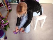 Sexy feet in shoe store, discount guaranteed! (shoe worship, foot fetish, high heels, sexy soles)