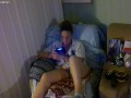 Pretty busty girl in her unbutton base ball jersey showing off bra and panties and smoking and games