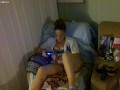 Pretty busty girl in her unbutton base ball jersey showing off bra and panties and smoking and games
