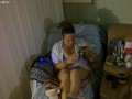 Pretty busty girl in her unbutton base ball jersey showing off bra and panties and smoking and games