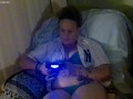 Pretty busty girl in her unbutton base ball jersey showing off bra and panties, feet and cleavage