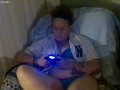 Pretty busty girl in her unbutton base ball jersey showing off bra and panties, feet and cleavage