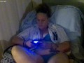 Pretty busty girl in her unbutton base ball jersey showing off bra and panties, feet and cleavage