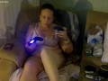 Hot Girlfriend Smoking Cigarettes Playing video Games In Purple Bra and Panties