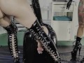Fisting our Piss out of His Ass - piss enema anal fisting in latex with Mistress Youko & Maz Morbid