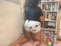 Chubby Girl Cleaning Shelves in Tight White Shorts