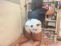 Chubby Girl Cleaning Shelves in Tight White Shorts