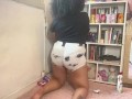 Chubby Girl Cleaning Shelves in Tight White Shorts