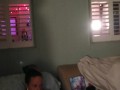 Hot Tattooed Latino Guy Masturbating To Roommate In Her Bra and Panties, While She Is Playing Video