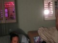 Hot Tattooed Latino Guy Masturbating To Roommate In Her Bra and Panties, While She Is Playing Video