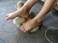 Teddy bear gets trampled by mad Megan! (femdom, foot domination, long toes, bare feet, sexy soles)