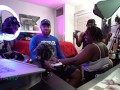 Slutty ebony gets double teamed by two big dicks and gets two facials