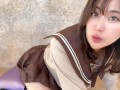 【無修正】ランドセルで角オナ、チクニー♡セーラー服の着オナ