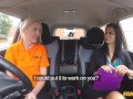 Fake Driving School - briish blonde babe with blue eyes licking vagina in a car