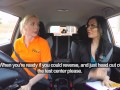 Fake Driving School - briish blonde babe with blue eyes licking vagina in a car