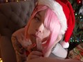 Xmas Re:Zero gives a blowjob, getting her pussy stretched and making guy cum with her feet