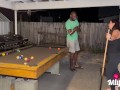 Trailer So they had a bet at who would win at a game of Pool. She was the first one to drop to her